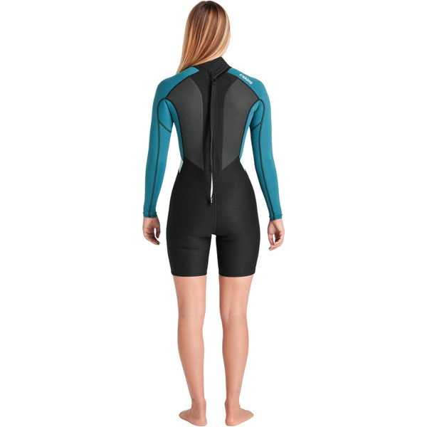 2026 C-Skins Womens Element 3/2mm Long Sleeve Back Zip Spring Wetsuit C-EL32SPW - Black / Emerald / Ice Blue